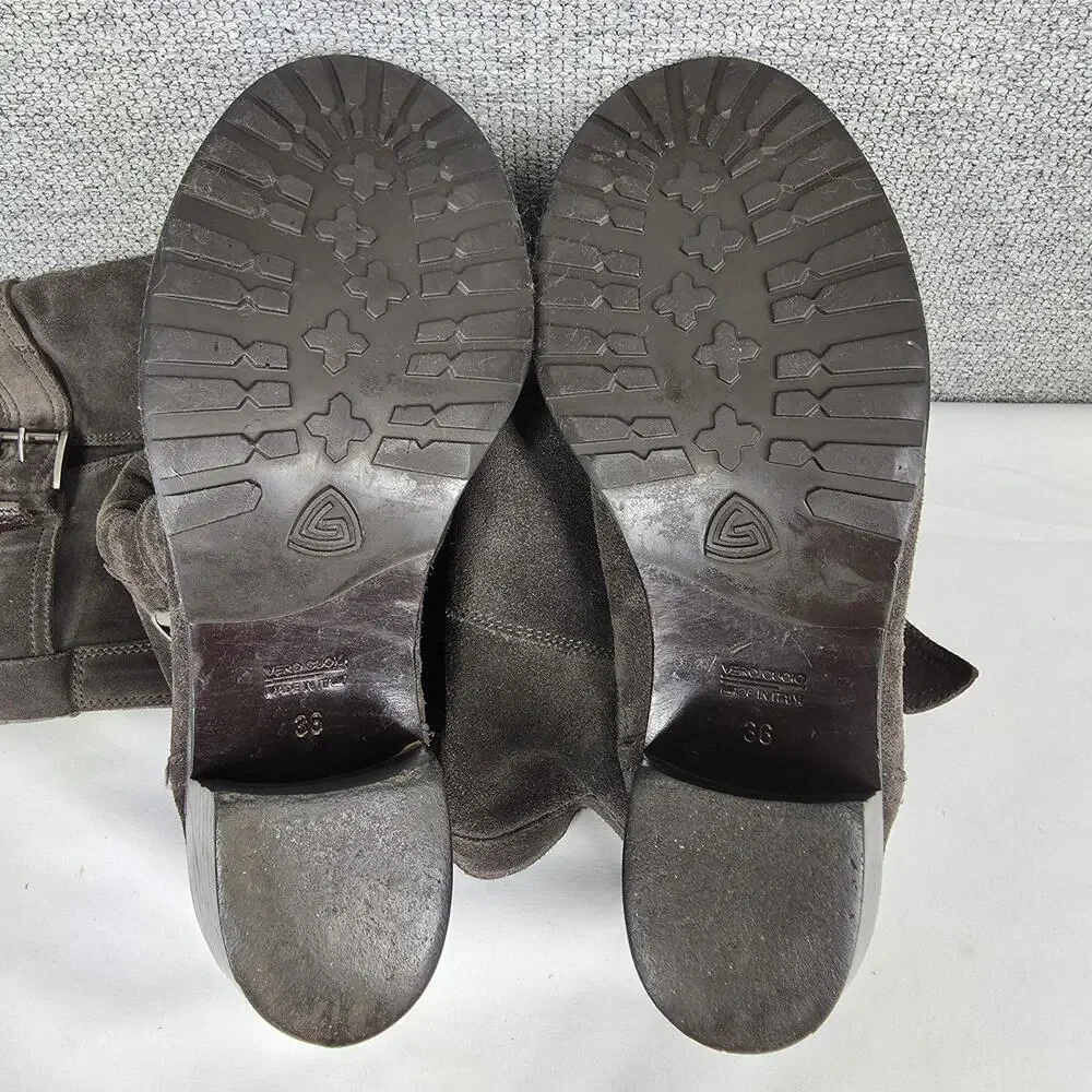 AGL GRAY SUEDE TALL RIDING BOOTS SIZE 36 EU / US 6 BUCKLE HEEL MINIMALIST CHIC